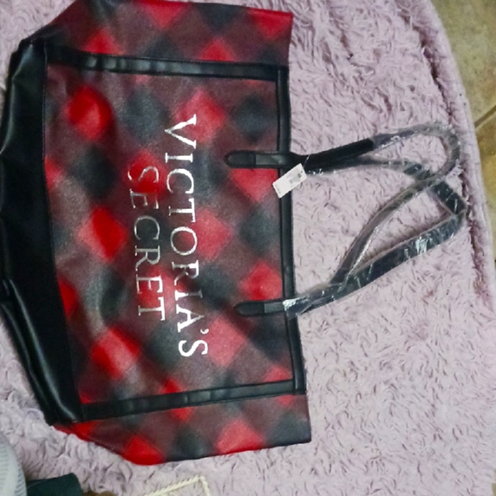 Victoria's Secret Red and Black Plaid Tote